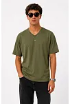 Erkek V Yaka Basic Tişört Kısa Kol Yazlık Regular Fit T-shirt - Haki