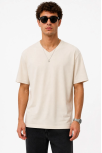 Erkek V Yaka Basic Tişört Kısa Kol Yazlık Regular Fit T-shirt - Bej
