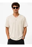 Erkek V Yaka Basic Tişört Kısa Kol Yazlık Regular Fit T-shirt - Bej