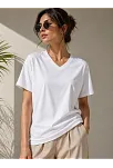 Kadın V Yaka Basic Tişört Kısa Kol Yazlık Regular Fit T-shirt - Beyaz