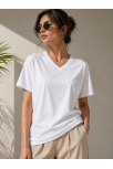 Kadın V Yaka Basic Tişört Kısa Kol Yazlık Regular Fit T-shirt - Beyaz