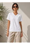 Kadın V Yaka Basic Tişört Kısa Kol Yazlık Regular Fit T-shirt - Beyaz