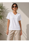 Kadın V Yaka Basic Tişört Kısa Kol Yazlık Regular Fit T-shirt - Beyaz