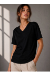 Kadın V Yaka Basic Tişört Kısa Kol Yazlık Regular Fit T-shirt - Siyah