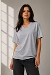 Kadın V Yaka Basic Tişört Kısa Kol Yazlık Regular Fit T-shirt - Gri Kadın V Yaka Basic Tişört Kısa Kol Yazlık Regular Fit T-shirt - Gri