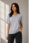 Kadın V Yaka Basic Tişört Kısa Kol Yazlık Regular Fit T-shirt - Gri Kadın V Yaka Basic Tişört Kısa Kol Yazlık Regular Fit T-shirt - Gri