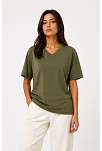 Kadın V Yaka Basic Tişört Kısa Kol Yazlık Regular Fit T-shirt - Haki Kadın V Yaka Basic Tişört Kısa Kol Yazlık Regular Fit T-shirt - Haki