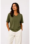 Kadın V Yaka Basic Tişört Kısa Kol Yazlık Regular Fit T-shirt - Haki Kadın V Yaka Basic Tişört Kısa Kol Yazlık Regular Fit T-shirt - Haki