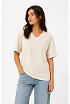 Kadın V Yaka Basic Tişört Kısa Kol Yazlık Regular Fit T-shirt - Bej
