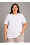 Kadın Battal Big Size Basic Tişört Bisiklet Yaka Rahat Kalıp T-shirt - Beyaz