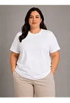 Kadın Battal Big Size Basic Tişört Bisiklet Yaka Rahat Kalıp T-shirt - Beyaz