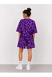 Kadın Oversize Kalıp Pubg Bape X Shark Nakışlı Cepli Şort Takım - Mor