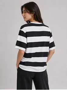 Kadın Çizgili Oversize Tişört Bisiklet Yaka Kısa Kol Yazlık T-shirt - Siyah Kadın Çizgili Oversize Tişört Bisiklet Yaka Kısa Kol Yazlık T-shirt - Siyah