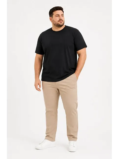 Erkek Battal Big Size Basic Tişört Bisiklet Yaka Rahat Kalıp T-shirt - Siyah