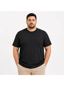 Erkek Battal Big Size Basic Tişört Bisiklet Yaka Rahat Kalıp T-shirt - Siyah