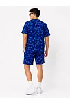 Erkek Oversize Kalıp Pubg Bape X Shark Nakışlı Cepli Şort Takım - Mavi