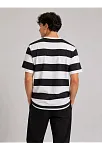 Erkek Çizgili Oversize Tişört Bisiklet Yaka Kısa Kol Yazlık T-shirt - Siyah