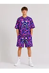 Erkek Çocuk Oversize Kalıp Pubg Bape X Shark Nakışlı Cepli Şort Takım - Mor Erkek Çocuk Oversize Kalıp Pubg Bape X Shark Nakışlı Cepli Şort Takım - Mor