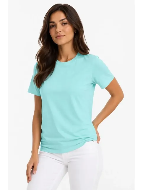 Kadın T-shirt Bisiklet Yaka Slim Fit Likralı Tişört Günlük Basic Body - Turkuaz Kadın T-shirt Bisiklet Yaka Slim Fit Likralı Tişört Günlük Basic Body - Turkuaz