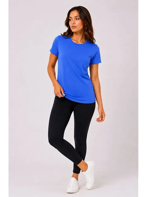 Kadın Basic Tişört Bisiklet Yaka Kısa Kol Günlük Yazlık Slim Fit T-shirt - Mavi Kadın Basic Tişört Bisiklet Yaka Kısa Kol Günlük Yazlık Slim Fit T-shirt - Mavi