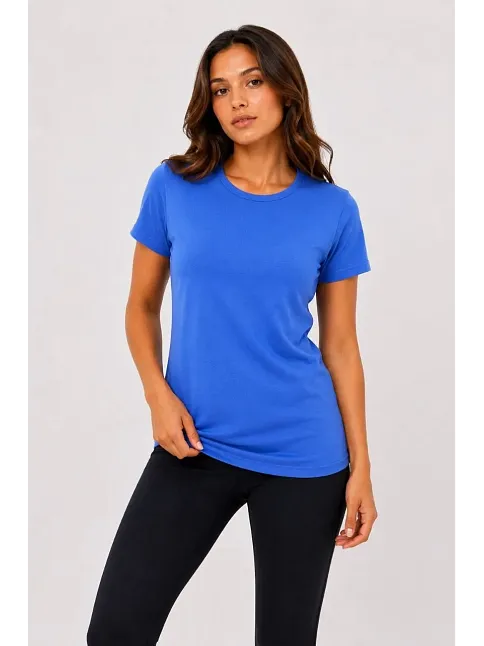 Kadın Basic Tişört Bisiklet Yaka Kısa Kol Günlük Yazlık Slim Fit T-shirt - Mavi Kadın Basic Tişört Bisiklet Yaka Kısa Kol Günlük Yazlık Slim Fit T-shirt - Mavi
