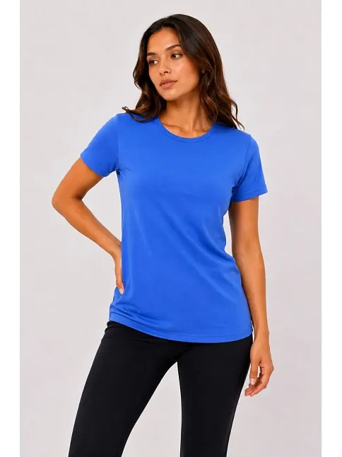 Kadın Basic Tişört Bisiklet Yaka Kısa Kol Günlük Yazlık Slim Fit T-shirt - Mavi Kadın Basic Tişört Bisiklet Yaka Kısa Kol Günlük Yazlık Slim Fit T-shirt - Mavi