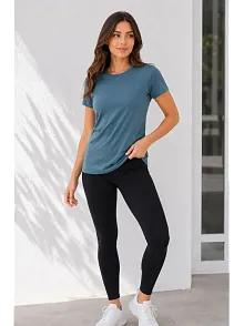 Kadın Basic Tişört Bisiklet Yaka Kısa Kol Günlük Yazlık Slim Fit T-shirt - Füme Kadın Basic Tişört Bisiklet Yaka Kısa Kol Günlük Yazlık Slim Fit T-shirt - Füme