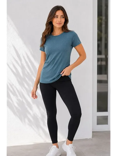 Kadın Basic Tişört Bisiklet Yaka Kısa Kol Günlük Yazlık Slim Fit T-shirt - Füme Kadın Basic Tişört Bisiklet Yaka Kısa Kol Günlük Yazlık Slim Fit T-shirt - Füme