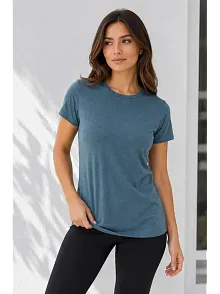 Kadın Basic Tişört Bisiklet Yaka Kısa Kol Günlük Yazlık Slim Fit T-shirt - Füme