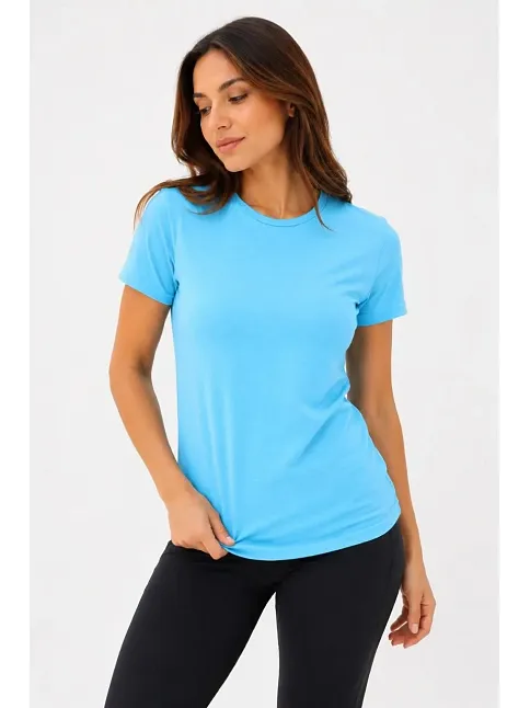 Kadın Basic Tişört Bisiklet Yaka Kısa Kol Günlük Yazlık Slim Fit T-shirt - Turkuaz Kadın Basic Tişört Bisiklet Yaka Kısa Kol Günlük Yazlık Slim Fit T-shirt - Turkuaz
