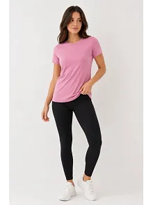 Kadın Basic Tişört Bisiklet Yaka Kısa Kol Günlük Yazlık Slim Fit T-shirt - Pembe