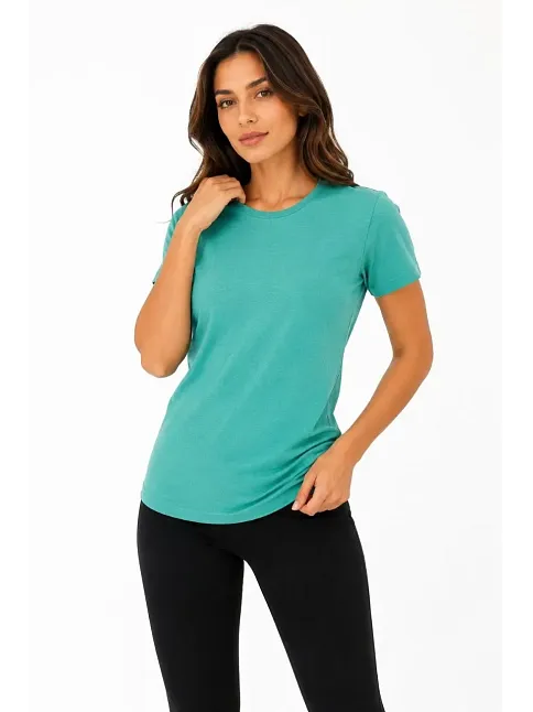 Kadın Basic Tişört Bisiklet Yaka Kısa Kol Günlük Yazlık Slim Fit T-shirt - Su Yeşili Kadın Basic Tişört Bisiklet Yaka Kısa Kol Günlük Yazlık Slim Fit T-shirt - Su Yeşili