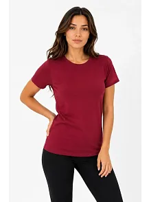 Kadın Basic Tişört Bisiklet Yaka Kısa Kol Günlük Yazlık Slim Fit T-shirt - Bordo