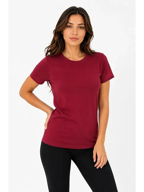 Kadın Basic Tişört Bisiklet Yaka Kısa Kol Günlük Yazlık Slim Fit T-shirt - Bordo Kadın Basic Tişört Bisiklet Yaka Kısa Kol Günlük Yazlık Slim Fit T-shirt - Bordo