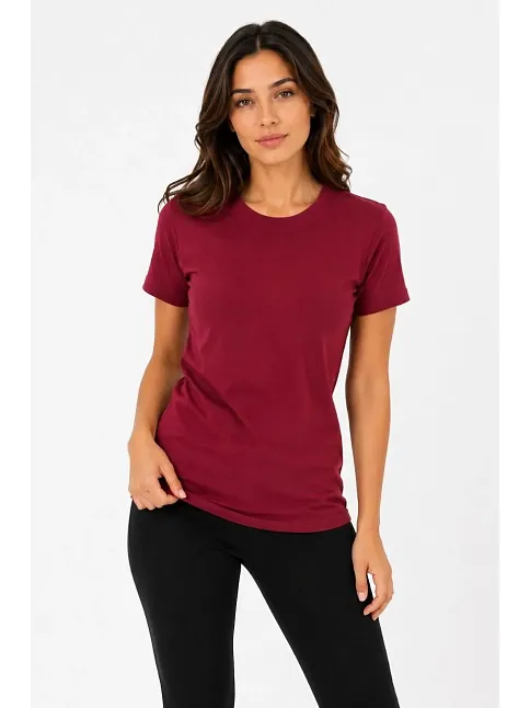 Kadın Basic Tişört Bisiklet Yaka Kısa Kol Günlük Yazlık Slim Fit T-shirt - Bordo Kadın Basic Tişört Bisiklet Yaka Kısa Kol Günlük Yazlık Slim Fit T-shirt - Bordo