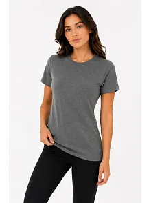 Kadın Basic Tişört Bisiklet Yaka Kısa Kol Günlük Yazlık Slim Fit T-shirt - Antrasit