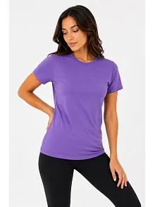 Kadın Basic Tişört Bisiklet Yaka Kısa Kol Günlük Yazlık Slim Fit T-shirt - Mor