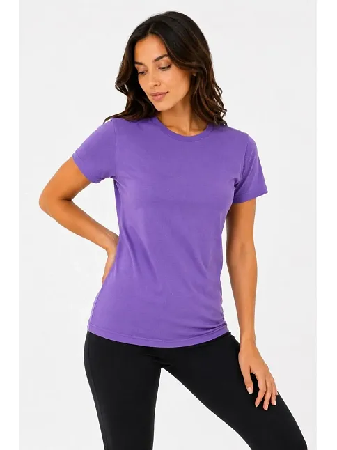 Kadın Basic Tişört Bisiklet Yaka Kısa Kol Günlük Yazlık Slim Fit T-shirt - Mor Kadın Basic Tişört Bisiklet Yaka Kısa Kol Günlük Yazlık Slim Fit T-shirt - Mor
