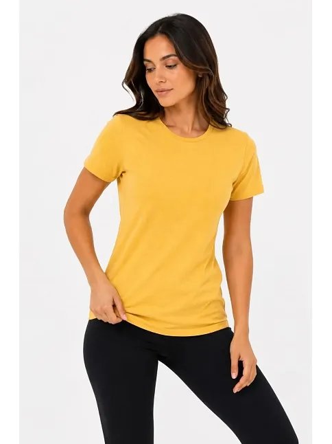 Kadın Basic Tişört Bisiklet Yaka Kısa Kol Günlük Yazlık Slim Fit T-shirt - Sarı Kadın Basic Tişört Bisiklet Yaka Kısa Kol Günlük Yazlık Slim Fit T-shirt - Sarı