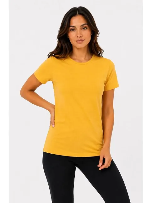 Kadın Basic Tişört Bisiklet Yaka Kısa Kol Günlük Yazlık Slim Fit T-shirt - Sarı Kadın Basic Tişört Bisiklet Yaka Kısa Kol Günlük Yazlık Slim Fit T-shirt - Sarı