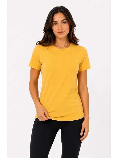 Kadın Basic Tişört Bisiklet Yaka Kısa Kol Günlük Yazlık Slim Fit T-shirt - Sarı Kadın Basic Tişört Bisiklet Yaka Kısa Kol Günlük Yazlık Slim Fit T-shirt - Sarı