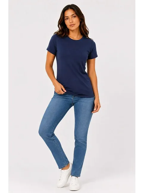 Kadın Basic Tişört Bisiklet Yaka Kısa Kol Günlük Yazlık Slim Fit T-shirt - Lacivert Kadın Basic Tişört Bisiklet Yaka Kısa Kol Günlük Yazlık Slim Fit T-shirt - Lacivert