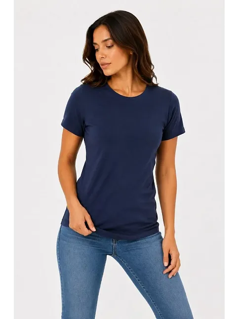 Kadın Basic Tişört Bisiklet Yaka Kısa Kol Günlük Yazlık Slim Fit T-shirt - Lacivert Kadın Basic Tişört Bisiklet Yaka Kısa Kol Günlük Yazlık Slim Fit T-shirt - Lacivert