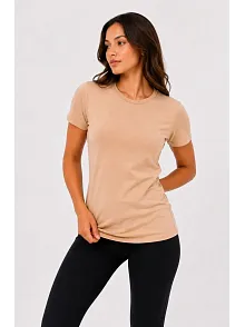 Kadın Basic Tişört Bisiklet Yaka Kısa Kol Günlük Yazlık Slim Fit T-shirt - Bej Kadın Basic Tişört Bisiklet Yaka Kısa Kol Günlük Yazlık Slim Fit T-shirt - Bej