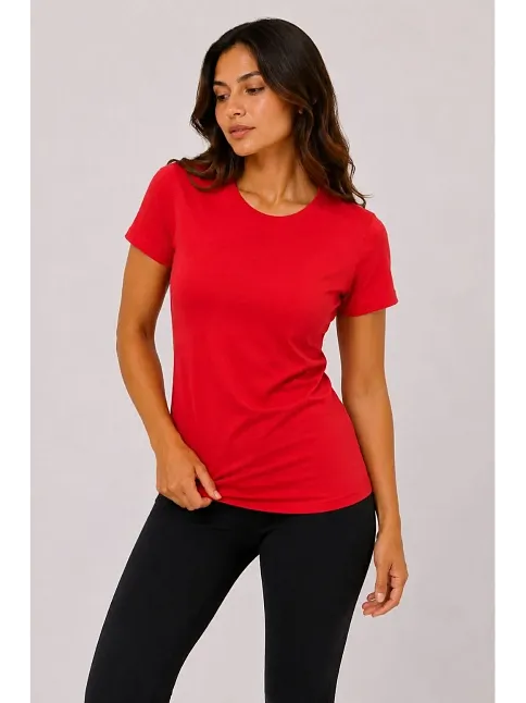 Kadın Basic Tişört Bisiklet Yaka Kısa Kol Günlük Yazlık Slim Fit T-shirt - Kırmızı Kadın Basic Tişört Bisiklet Yaka Kısa Kol Günlük Yazlık Slim Fit T-shirt - Kırmızı