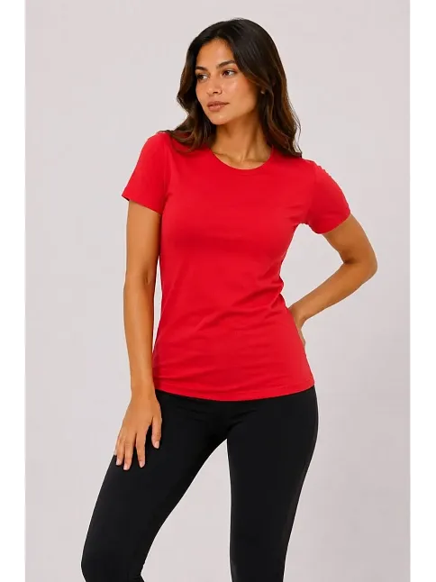 Kadın Basic Tişört Bisiklet Yaka Kısa Kol Günlük Yazlık Slim Fit T-shirt - Kırmızı Kadın Basic Tişört Bisiklet Yaka Kısa Kol Günlük Yazlık Slim Fit T-shirt - Kırmızı