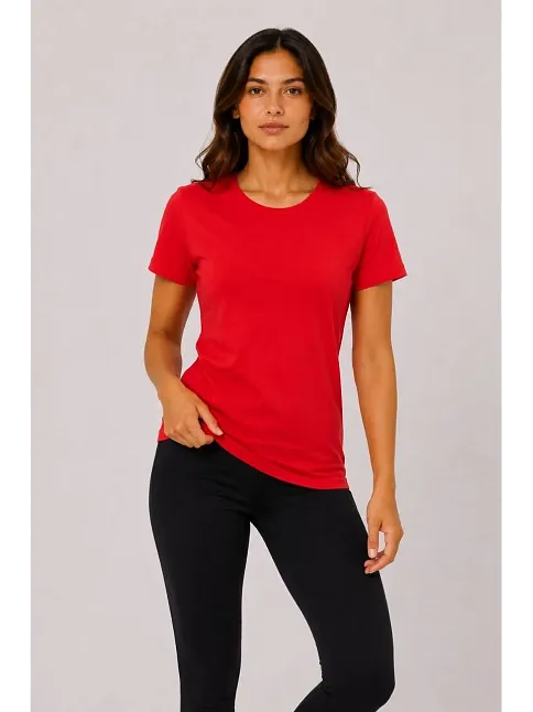 Kadın Basic Tişört Bisiklet Yaka Kısa Kol Günlük Yazlık Slim Fit T-shirt - Kırmızı Kadın Basic Tişört Bisiklet Yaka Kısa Kol Günlük Yazlık Slim Fit T-shirt - Kırmızı