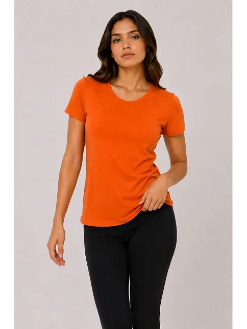 Kadın Basic Tişört Bisiklet Yaka Kısa Kol Günlük Yazlık Slim Fit T-shirt - Turuncu Kadın Basic Tişört Bisiklet Yaka Kısa Kol Günlük Yazlık Slim Fit T-shirt - Turuncu