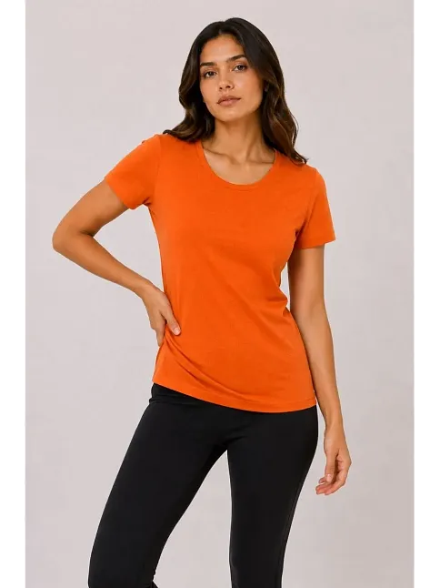 Kadın Basic Tişört Bisiklet Yaka Kısa Kol Günlük Yazlık Slim Fit T-shirt - Turuncu Kadın Basic Tişört Bisiklet Yaka Kısa Kol Günlük Yazlık Slim Fit T-shirt - Turuncu