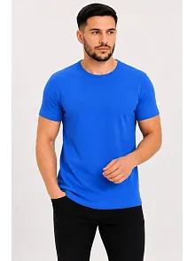 Erkek Basic Tişört Bisiklet Yaka Kısa Kol Günlük Yazlık Slim Fit T-shirt - Saks Mavisi